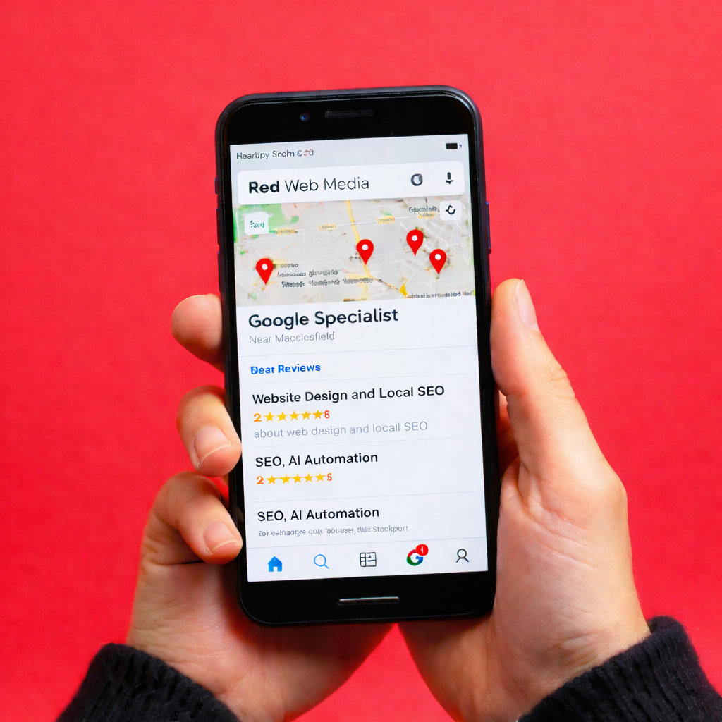 Smartphone displaying Google Business Profile search results for local SEO optimisation